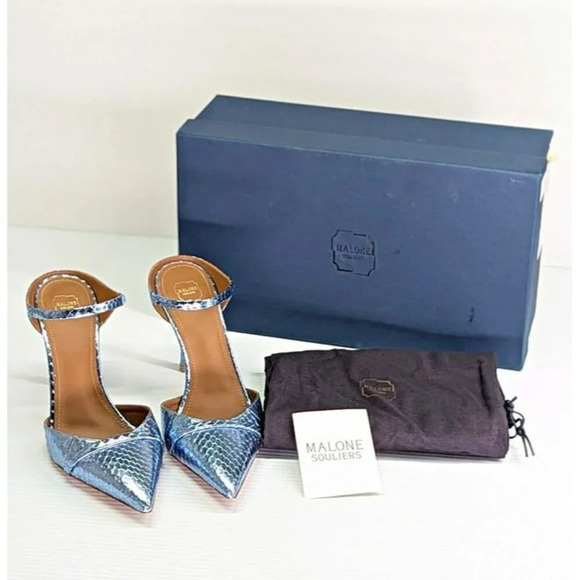 Malone Souliers Women's Uma 90 Pointed Toe Mules Heel Steel Size 37.5 MSRP $775 - Picture 3 of 12